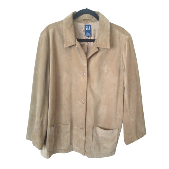 GAP Womens Brown Soft Calf Suede Blazer Coat Lined 3 Button Front Pockets US XL - Picture 2 of 11